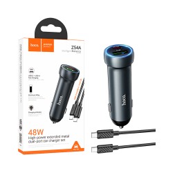 Hoco Car Charger Z54A Prosperous 2 Port USB+Tipo-C PD48W with Type-C to Type-C Cable 1m Metal Gray Hoco Car Charger Z54A Prosperous 2 Port USB+Tipo-C PD48W with Type-C to Type-C Cable 1m Metal Gray